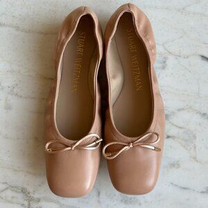 Stuart Weitzman Bardot Bow Leather Ballet Flats in Adobe - NWOT